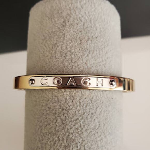 Coach Hinged Bangle Yellow Gold with Silver Tone Coach Embossed Name Plate - Picture 4 of 8